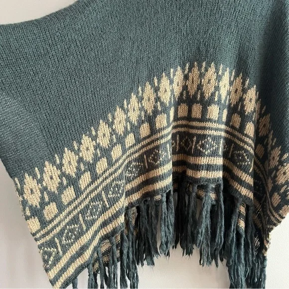 Wooden Ships Cowl Neck Poncho Sweater Womens Mohair Wool Blend Fringe Black X/S - Picture 6 of 11